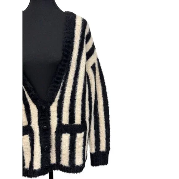 Society Amuse Black & White Fuzzy Angora Sweater | Large - Picture 2 of 6